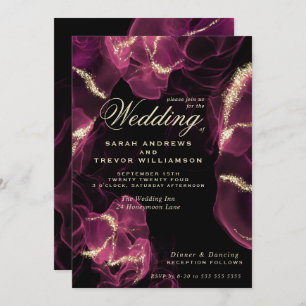 Invitación Boda   Crimson Berry Alcohol Ink