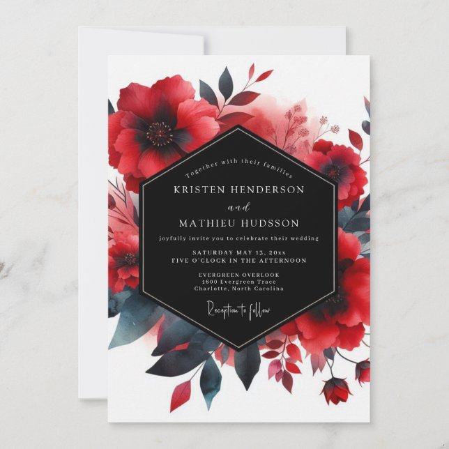 Invitación Boda Crimson Indigo Bloom (Anverso)