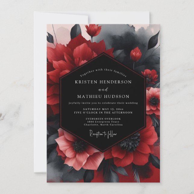 Invitación Boda Crimson Noir Bloom (Anverso)