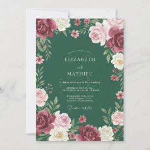 Invitación Boda Crimson Plum Ranunculus Grey Eucalyptus