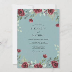 Invitación Boda Crimson Slate Ranunculus Dusty Eucalyptus