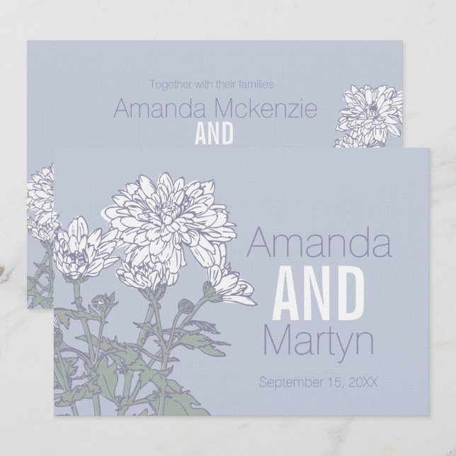 Invitación Boda crisantemo flor blanca invita a la boda (Anverso / Reverso)