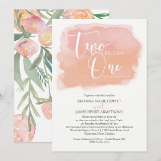 Invitación Boda cristiana acuarela floral y coral