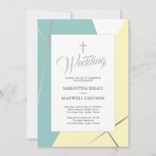 Invitación Boda cristiana amarilla y verde menta