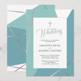 Invitación Boda cristiana azul y verde de menta