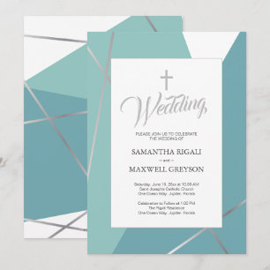 Invitación Boda cristiana azul y verde de menta