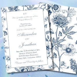 Invitación Boda Cristiana Chinoiserie Floral Azul