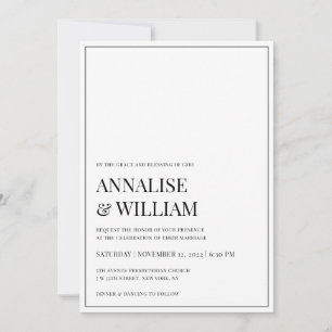 Invitación Boda cristiana clásica y elegante en blanco y negr