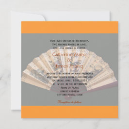 Invitación Boda cristiana con abanico chino de bambú y seda
