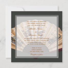 Invitación Boda cristiana con abanico de seda y bambú chino
