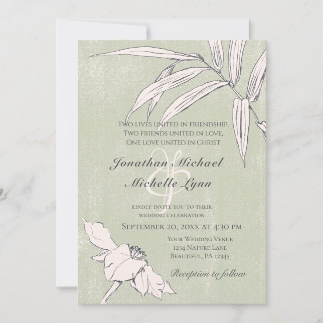Invitación Boda cristiana de floral simple de Rubor rosa (Anverso)