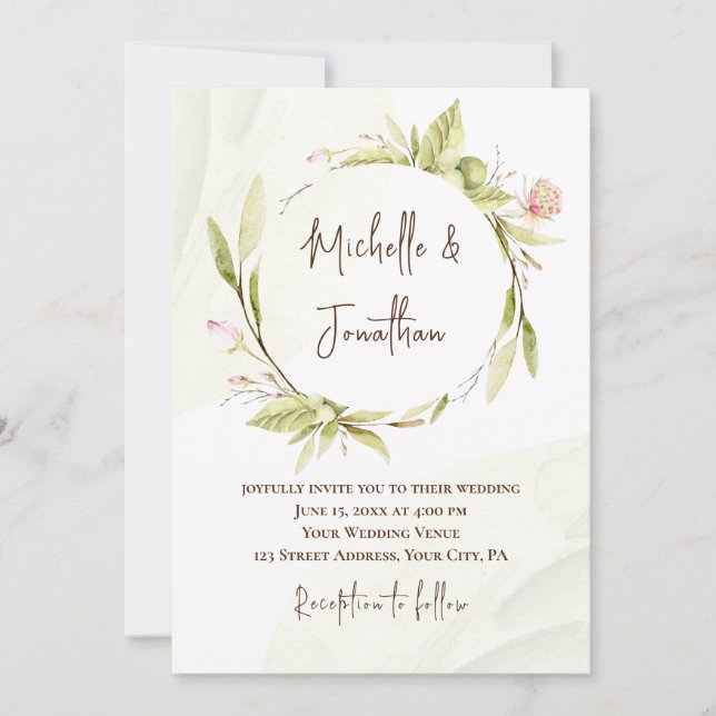 Invitación Boda cristiana de flores rosadas de Rubor (Anverso)
