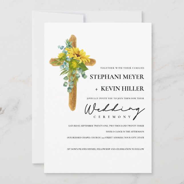 Invitación Boda cristiana de la Cruz del Girasol Ruso (Anverso)