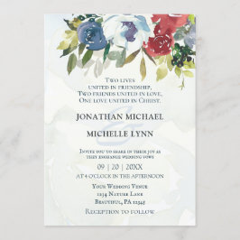Invitación Boda cristiana de la vegetación floral azul blanca