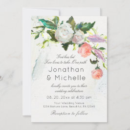 Invitación Boda cristiana de la vegetación floral blanca rosa
