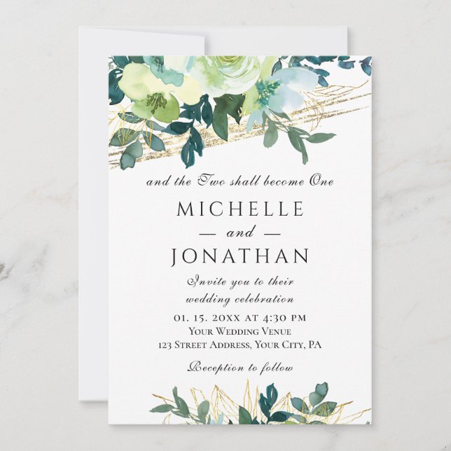 Invitación Boda cristiana de la vegetación floral Blue Ivory  (Anverso)