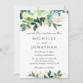 Invitación Boda cristiana de la vegetación floral Blue Ivory 