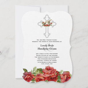 Invitación Boda cristiana de las rosas rojas de Lovebirds
