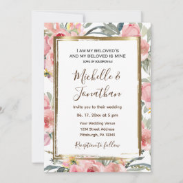 Invitación Boda cristiana de marco dorado floral de Rubor ros