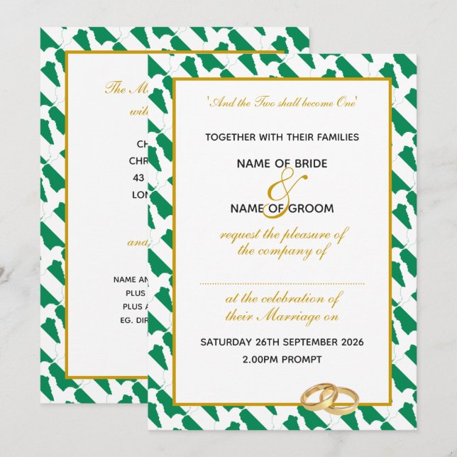 Invitación Boda cristiana de NIGERIA Naija (Anverso / Reverso)
