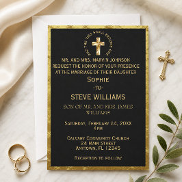 Invitación Boda cristiana de oro tradicional negro