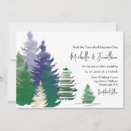 Invitación Boda cristiana de pinos de oro verde forestal