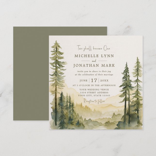 Invitación Boda cristiana de Rustic Forest Evergreens (Anverso / Reverso)