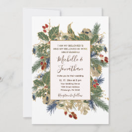Invitación Boda cristiana de Winter Pine Holly Berries