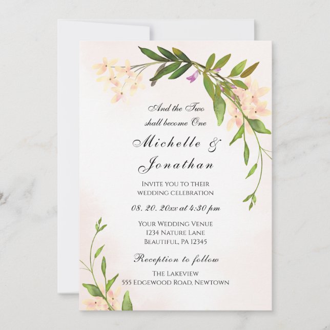 Invitación Boda cristiana del Jardín Botánico de Rubor Rosa (Anverso)