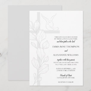 Invitación Boda Cristiana Emma Elegante Cruz y Palomas