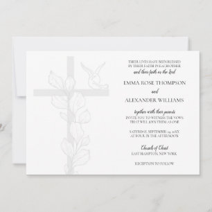 Invitación Boda Cristiana Emma Elegante Cruz y Palomas