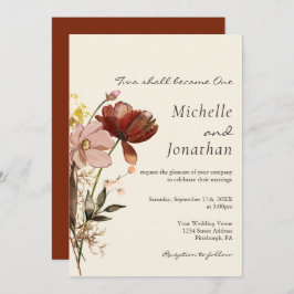 Invitación Boda cristiana floral de flores silvestres rosadas