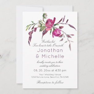 Invitación Boda Cristiana Floral Rosa Elegante Púrpura