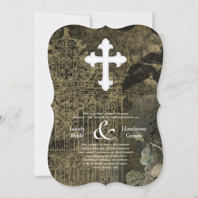 Invitación Boda cristiana gótica del vintage (Anverso)