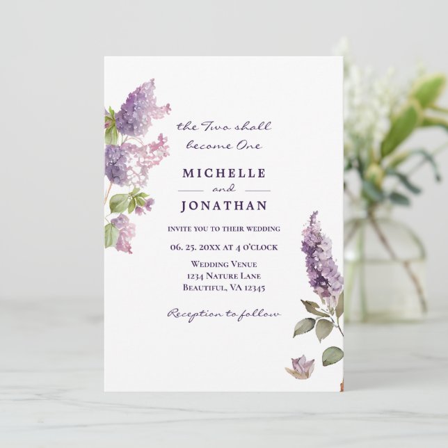 Invitación Boda cristiana simple de flores de lila (Anverso de pie)