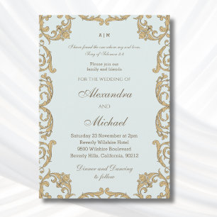 Invitación Boda Cristiana Verso de la Biblia Barroca Azul Pol