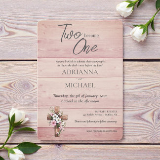 Invitación Boda Cristiana Wood Dos se Convierten en Uno