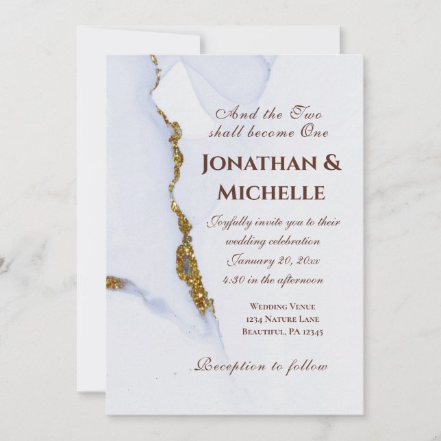 Invitación Boda cristiano azul y dorado moderno (Anverso)