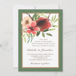 Invitación Boda cristiano color de agua floral rosa rojo Rubo