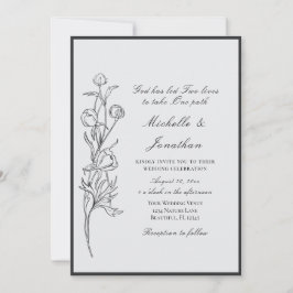 Invitación Boda cristiano con flores negras de mano moderna
