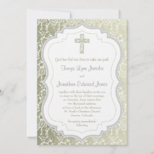 Invitación Boda cristiano cruzado de damasco de oro dorado pl