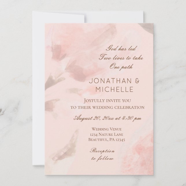 Invitación Boda cristiano de color rosa rosa floral (Anverso)