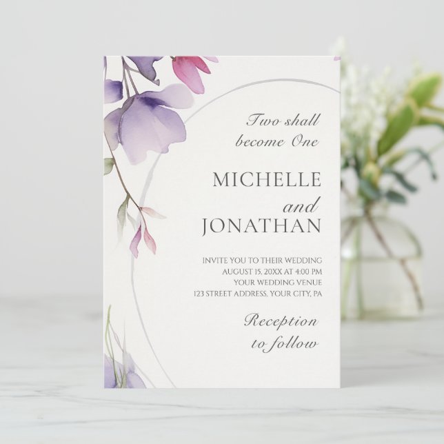 Invitación Boda cristiano de la bíblica floral de lavanda mod (Anverso de pie)