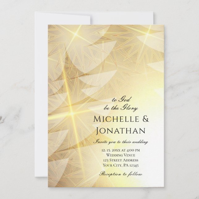 Invitación Boda cristiano del árbol de Navidad de oro moderno (Anverso)