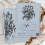 Invitación Boda cristiano del Dusty Blue Vintage Floral Garde<br><div class="desc">Personalice esta invitación unica floral cristiana polvorienta única y elegante con 1 Corinthians 13 faith love bible verse scripture (escritura de versículos de biblia) impresa en el fondo de un clásico ramo de flores silvestres boho negro con detalles de tipografía de dinero antiguo en un sofisticado diseño de estilo de...</div>