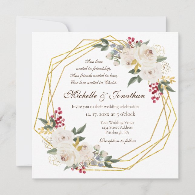 Invitación Boda cristiano del marco geométrico de oro de la r (Anverso)