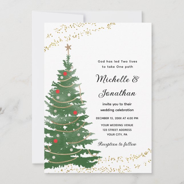 Invitación Boda cristiano estrella del árbol de Navidad de Pi (Anverso)