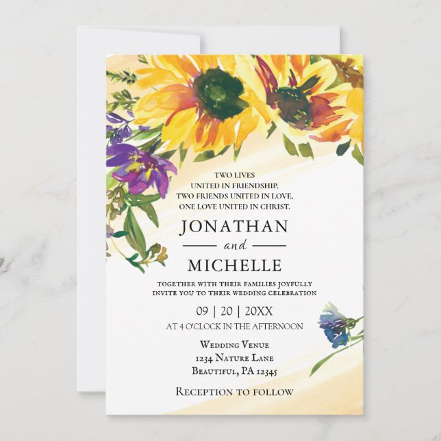 Invitación Boda cristiano floral de girasol vibrante (Anverso)