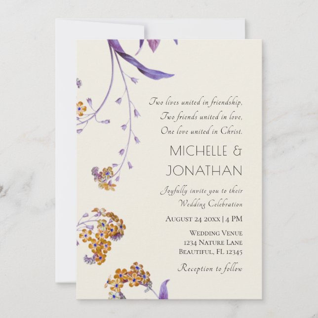 Invitación Boda cristiano floral de lavanda dorada moderna (Anverso)