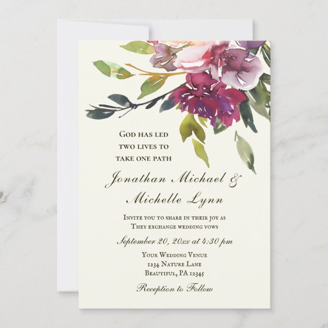 Invitación Boda cristiano floral de lavanda morada rosa (Anverso)